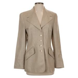 Escada Cashmere Silk Beige Tailored Blazer Jacket Pearlescent Buttons 36